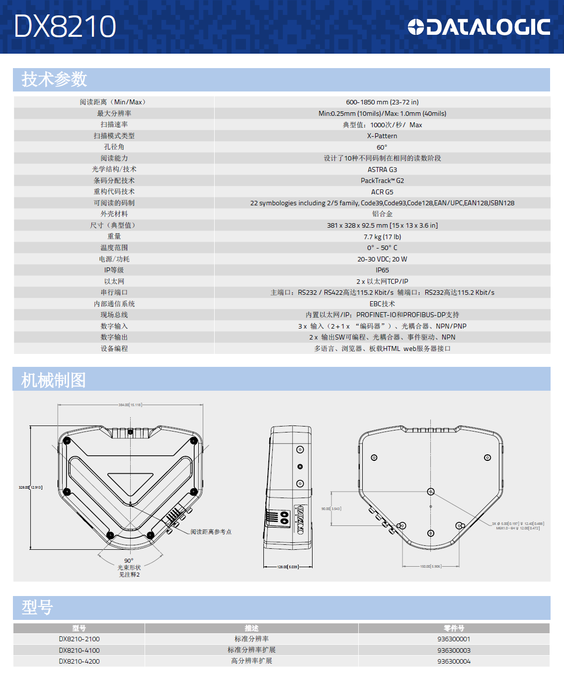 DX8210全方位条码扫描固定式读码器型号、规格、尺寸详细图片展示