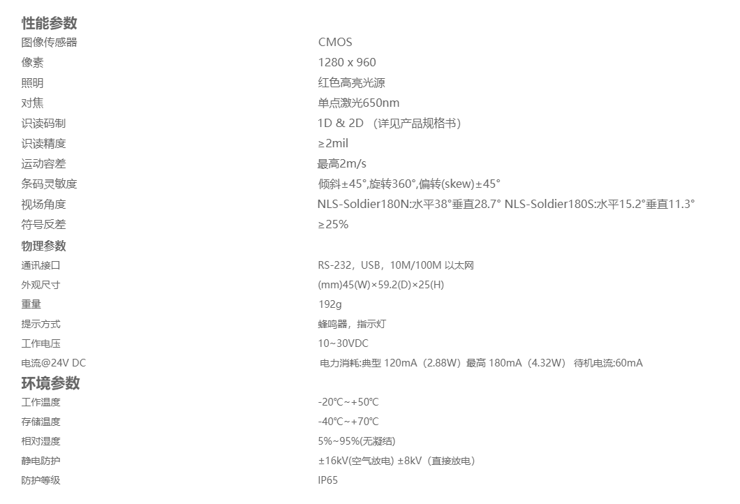 国产精品美女自慰啪啪 新大陆NLS-Soldier180工业固定式条码扫描器参数图